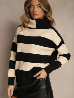 Czarno-Beżowy Golf w Geometryczny Wzór w Paski Rallessia glo-story