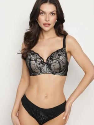 Czarno-Beżowy Koronkowy Biustonosz Ozdobiony Cyrkoniami Katirena love magnolia