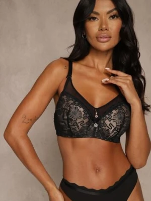 Czarno-Beżowy Koronkowy Biustonosz Ozdobiony Przezroczystą Wstawką Acalinai love magnolia