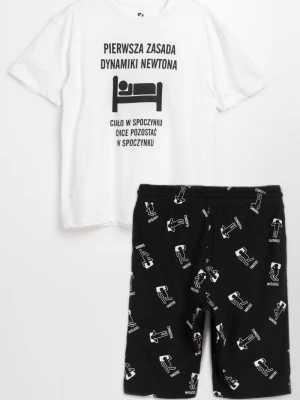 Czarno-biała bawełniana piżama z nadrukami Reporter