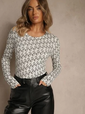 Czarno-Biała Bluzka Longsleeve z Bawełny Ozdobiony Literowym Wzorem Javelina glo-story