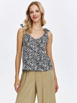 Czarno-biała bluzka na wiązanych ramiączkach Top Secret