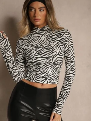 Czarno-Biała Bluzka z Bawełny Typu Longsleeve z Golfem w Zebrę Cralissa