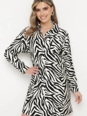 Czarno-Biała Koszulowa Sukienka Zapinana na Guziki z Kieszonką z Przodu Biorna melya by melody