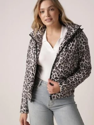 Czarno-Biała Kurtka Przejściowa w Panterkę z Odpinanym Kapturem Antolea swest