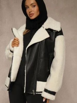 Czarno-Biała Kurtka Ramoneska z Futerkiem Mysteri