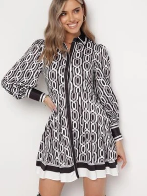 Czarno-Biała Mini Koszulowa Sukienka o Rozkloszowanym Fasonie z Paskiem Amburia elsa.m by may