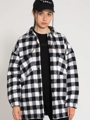 Czarno-biała pikowana katana w kratę lekko ocieplana Reporter