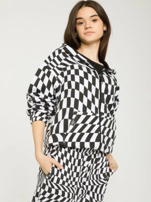 Czarno-biała rozpinana bluza dresowa z motywem szachownicy