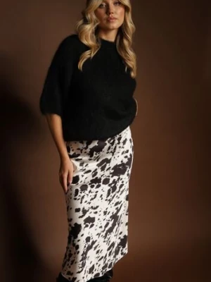 Czarno-Biała Spódnica z Satynowej Tkaniny Zdobiona Krowim Printem Kolorea pretty