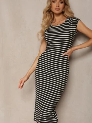 Czarno-Biała Sukienka o Dopasowanym Kroju bez Rękawów z Rozcięciami Vlalia retro & icone