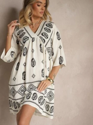 Czarno-Biała Sukienka z Wiskozy w Stylu Boho Virisna cflo