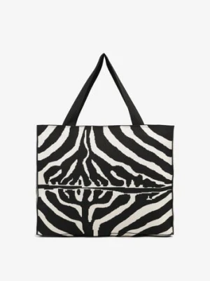 Czarno-Biała Torebka Typu Shopper w Zebrę o Prostokątnym Kształcie Salisenna