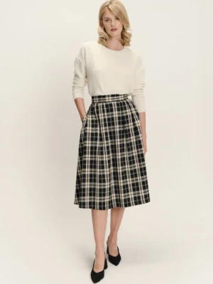 Czarno-biała wiskozowa spódnica midi z wzorem w kratkę Greenpoint