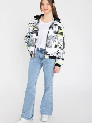 Czarno-biała wzorzysta kurtka przejściowa we wzory graffiti Reporter