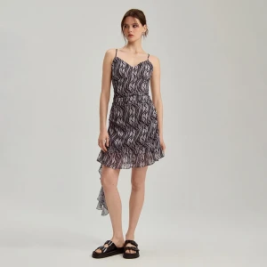 Czarno-biała wzorzysta sukienka mini z falbankami House