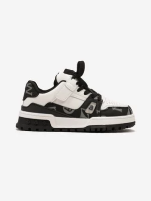 Czarno-Białe Buty Sportowe Sneakersy na Platformie z Tłoczeniem na Rzep Tetilda
