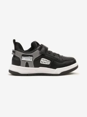 Czarno-Białe Buty Sportowe Sneakersy ze Skórzaną Wkładką Aplikacją i Perforacją Fonelio bessky