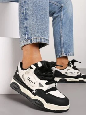 Czarno-Białe Płaskie Sneakersy z Szerokimi Sznurowadłami Teniefra