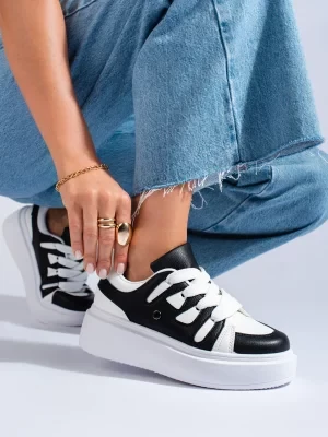 Czarno-białe sneakersy damskie na grubej podeszwie Shelvt