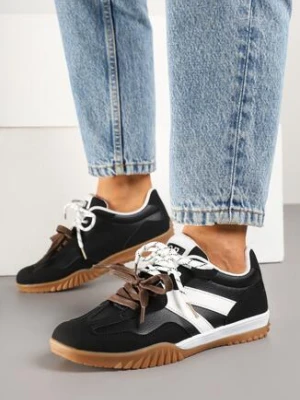 Czarno-Białe Sneakersy Klasyczne Tenisówki z Dodatkowym Sznurowaniem Nilarisea