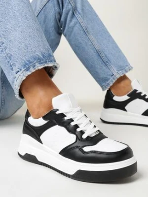 Czarno-Białe Sneakersy na Grubej Podeszwie Lessa