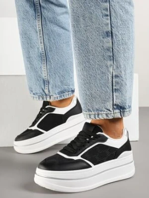 Czarno-Białe Sneakersy na Grubej Podeszwie Ozdobione Tłoczeniem Nalliera renda
