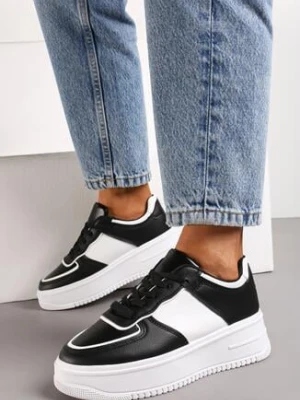 Zdjęcie produktu Czarno-Białe Sneakersy na Grubej Podeszwie Sznurowane Railak