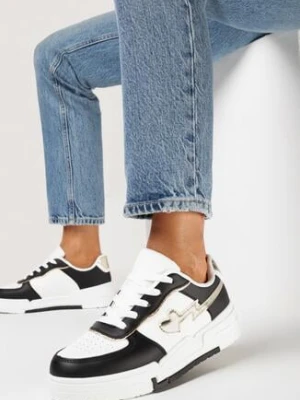 Zdjęcie produktu Czarno-Białe Sneakersy na Grubej Podeszwie z Ozdobnymi Wstawkami i Sercem Wellesa