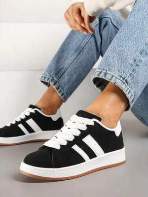 Czarno-Białe Sneakersy na Niskiej Platformie z Naszywkami Flordexia mulanka