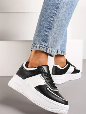 Czarno-Białe Sneakersy na Platformie z Delikatną Perforacją Dairala
