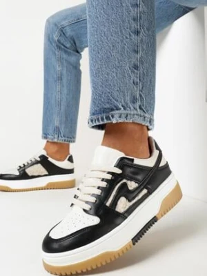 Czarno-Białe Sneakersy Ozdobione Futerkiem Verinne