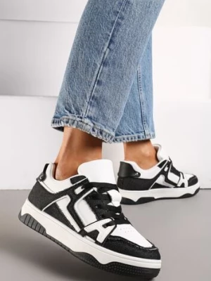 Czarno-Białe Sneakersy Ozdobione Jeansowymi Naszywkami Cliome