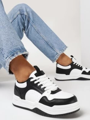 Czarno-Białe Sneakersy Przed Kostkę z Ozdobnymi Wstawkami Armine