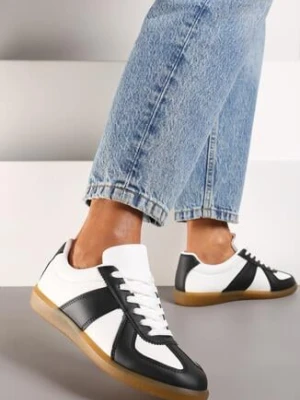 Czarno-Białe Sneakersy przed Kostkę ze Wstawkami na Cholewce Uzila