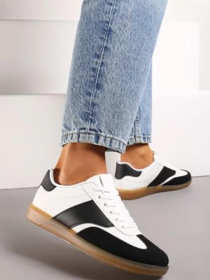 Czarno-Białe Sneakersy Tenisówki o Klasycznym Fasonie Do Kostki Satrama