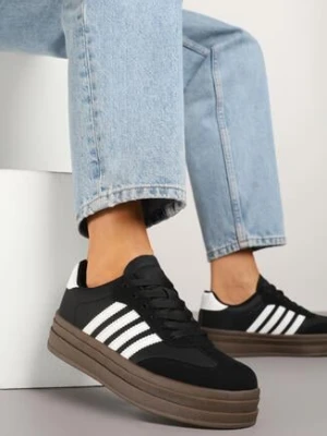 Czarno-Białe Sneakersy Tenisówki Ozdobione Paskami Naire