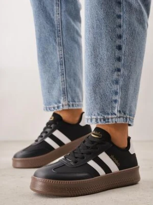 Czarno-Białe Sneakersy w Stylu Tenisówek z Paskami na Boku Saliena shosho