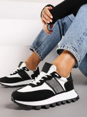 Czarno-Białe Sneakersy z Brokatową Wstawką i Bieżnikiem Valindras