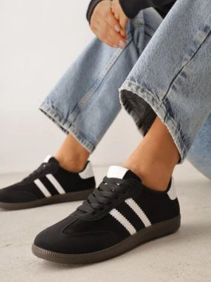 Czarno-Białe Sneakersy z Ekozamszu na Płaskiej Podeszwie Pemeriana