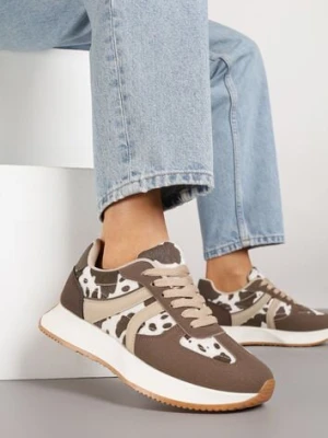 Brązowo-Białe Sneakersy z Geometrycznym Wzorem i Printem w Łaty Velwettia marquiiz