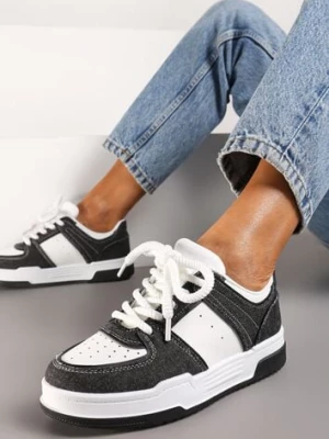 Czarno-Białe Sneakersy z Imitacji Skóry do Kostki ze Sznurowaniami na Grubej Podeszwie Ramara