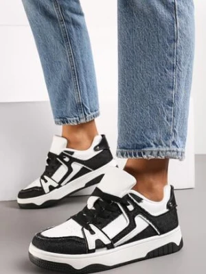 Czarno-Białe Sneakersy z Jeansowymi Wstawkami Asailla