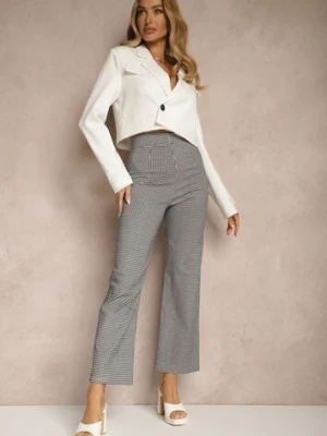 Czarno-Białe Spodnie z Bawełną o Szerokim Kroju High Waist z Wzorem Kraty Alimuna alina