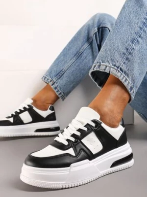 Czarno-Białe Sportowe Sneakersy na Grubej Podeszwie z Wiązaniem Mintellia