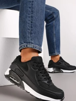 Czarno-Białe Sznurowane Sneakersy na Grubej Podeszwie Sayre