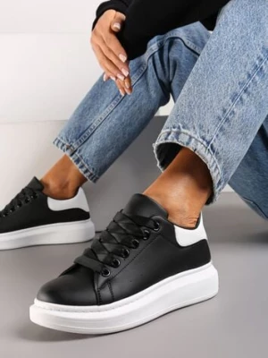 Czarno-Białe Sznurowane Sneakersy na Grubej Podeszwie Wicky