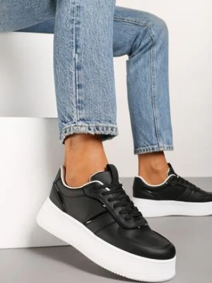 Czarno-Białe Sznurowane Sneakersy Vices na Grubej Podeszwie Leanaela