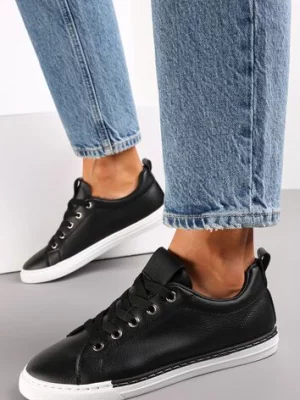 Czarno-Białe Sneakersy na Płaskiej Podeszwie z Imitacji Skóry Shalmeasi