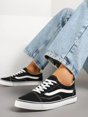 Czarno-Białe Tenisówki Trampki pod Kostkę z Ozdobnym Paskiem Wiolana bellamila